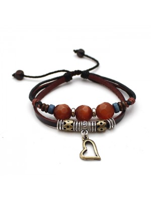 Unique Three Lucky Beads Peach Heart Bracelets For Ladies