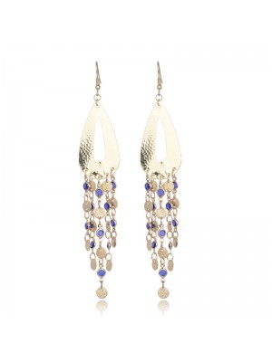 Women's Long Bright Aquamarine Tassels Earrings