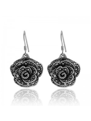 Retro Rose Dimond Inlaid925 Sterling Silver Earrings