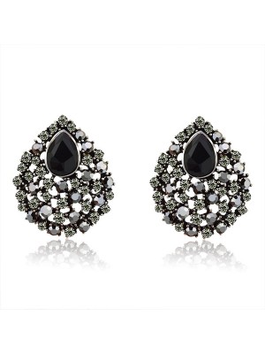 Retro Black Water Drop Diamond Inlaid Crystal Earrings
