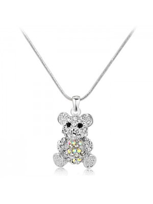 Lovely Little Teddy Bear  Short Diamond Inlaid Crystal Necklace