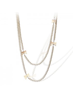 Elegant Bowknot Long Pearl Necklace