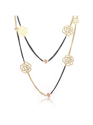Fashionable Long Rhinestone Gold Double Necklace
