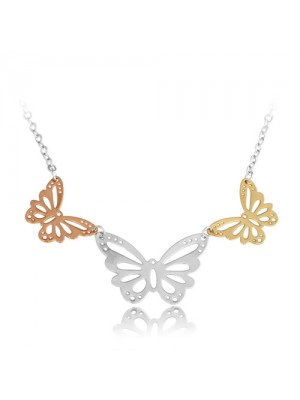 Tricolor Hollow Out Butterfly Collar Bone Necklace For Women