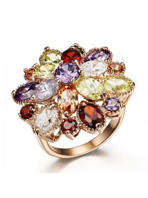 Amazing Rose Gold Plated Flower Crystal Ring  For Women