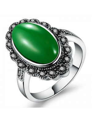 Retro Emerald Agate Flower Zircon Ring For Women