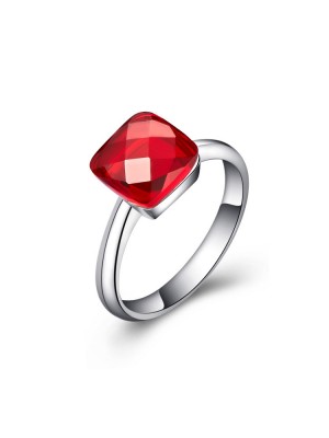925 Sterling Silver Red Crystal Ring For Women
