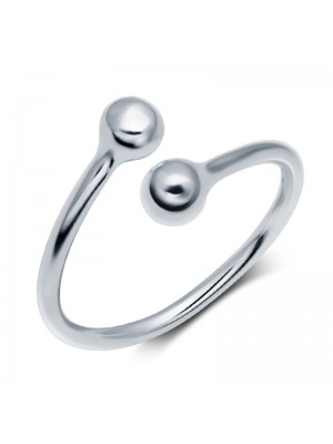 925 Sterling Silver Circle Bead Adjustable Opening Ring For Women
