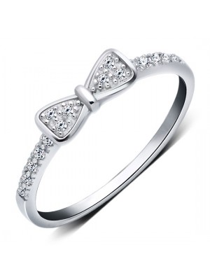 925 Sterling Silver Bowknot Diamond Inlaid Index Finger Ring For Women