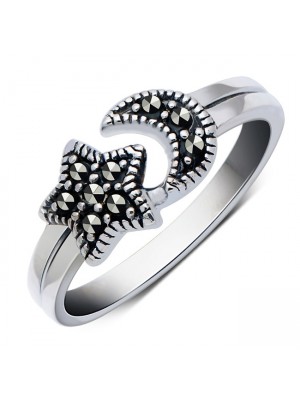 925 Sterling Silver Moon And Star Ring For Women