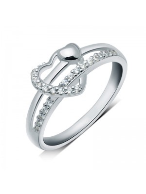 925 Sterling Silver Micro Sparkle Swiss Diamond Inlaid Love Heart Ring
