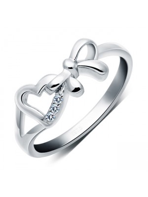 925 Sterling Silver Bowknot Love Peach Heart Ring For Women
