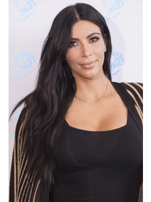 Kim Kardashian's Fashion Mittelgeteilte Wellige Lace Front Echthaar Perücke