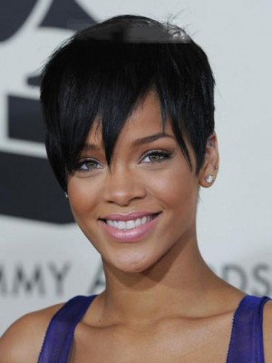 Modische Kurze Gerade Rihanna Haarstil Synthetische Spitzenfront Perücke