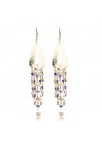 Women's Long Bright Aquamarine Tassels Earrings 