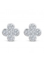 925 Sterling Silver Lovely Micro Inlays Clover Earrings 