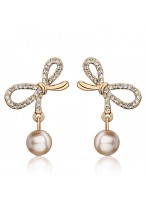 Fashionable Lovely Bowknot Pearl Pendant Crystal Earrings 
