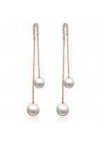 Fashionable Long Tassels Double Pearls Earrings 