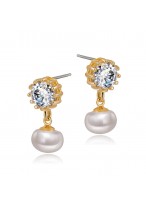 925 Sterling Silver Natural Pearl Moonlight Zircon Earrings 