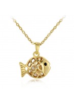 Time And Dream Mixed Fish Shape  Gold Plated Crystal Necklace 