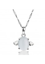 925 Sterling Silver Opal Angel Egg Short Collar Bone Necklace 