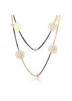 Fashionable Long Rhinestone Gold Double Necklace 