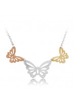 Tricolor Hollow Out Butterfly Collar Bone Necklace For Women 