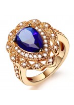 Fashionable Rose Gold Sapphire Heart Shape Crystal Ring 