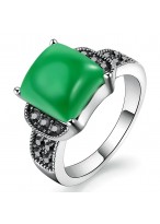Retro Emerald Agate Micro Black Zircon Inlaid Ring 
