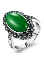 Retro Emerald Agate Flower Zircon Ring For Women 