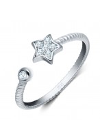 925 Sterling Silver Micro Diamond Inlaid Pentagram Adjustable Ring 