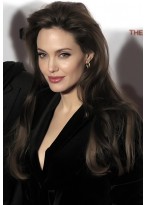 Angelina Jolie Lange Spitzenfront Schwarze Wellen Remy Echthaar Perücke 