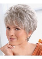 Damen Perücke Kurze Gerade Silber Grau Synthetik Haar Perücken 