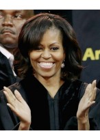 Michelle Obama Seitengetrennte Mittellange Locken Perücke 