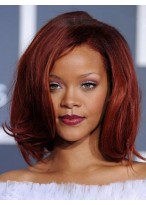 Modische Mittellange Gerade Rihanna Haarstil Synthetische Spitzenfront Perücke 