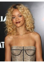 Sexy Mittellange Wellen Rihanna Haarstil Remy Echthaar Spitzenfront Perücke 